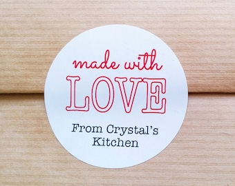 Customized Made With Love Labels - Personalized round labels - Baked goods stickers - Favor stickers for handmade gifts (L-01)