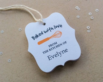 Holiday Baked with Love - Personalized baking tags - Custom Bakers tags - Whisk Gift Tags - Cooking party - Homemade food tags (10-T)