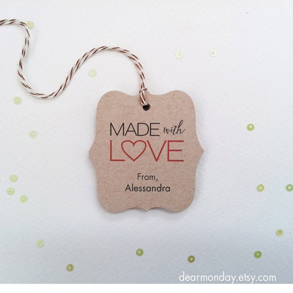 Made With Love Tags - Baked With Love - Custom Gift Tags - Brown Kraft Holiday Baking Tags - Packaging tags (TM-04k)