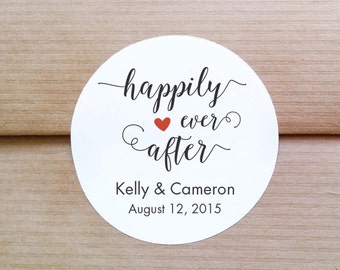 Custom Wedding Labels - Happily Ever After stickers - Engagement party labels - Thank You stickers - Personalized Round Stickers (L-04)