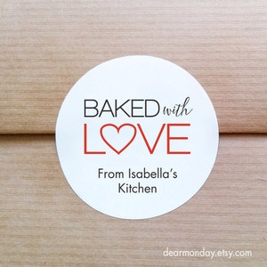 Baked With Love Labels Made with love stickers White personalized round labels Handmade goods stickers Mason jar labels L-02 image 1