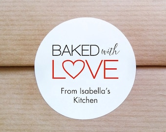 Baked With Love Labels - Made with love stickers - White personalized round labels - Handmade goods stickers - Mason jar labels (L-02)