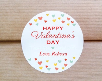 Personalized Valentine stickers - Confetti hearts stickers - Colorful hearts kids valentine party - Customized Treat bag labels (L-08)