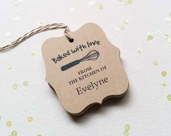 Baked with Love Brown Kraft tags - Personalized baking tags - Custom Bakers tags - Whisk Gift Tags - Homemade food tags (10-Tk)