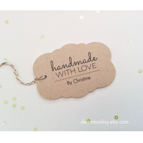 Handmade With Love Favor Tags - Kraft packaging tags - Customized Etsy shop tags - Product hang tags - Hang tags for crafters - (TM02)