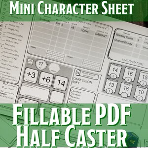 D&D Mini Folha de Personagem Meio Rodízio | PDF preenchível para impressão | Masmorras e Dragões 5e
