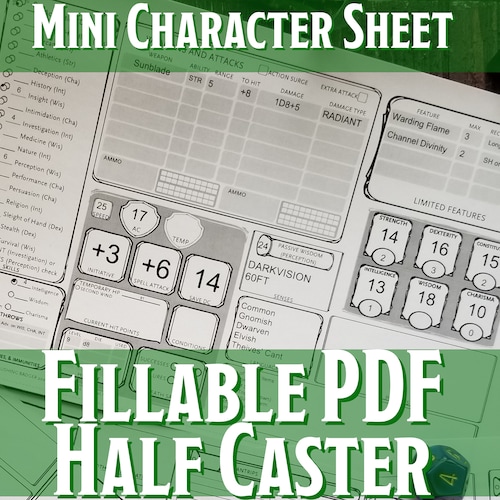 D&D Mini Character Sheet Half Caster Printable Fillable PDF - Etsy