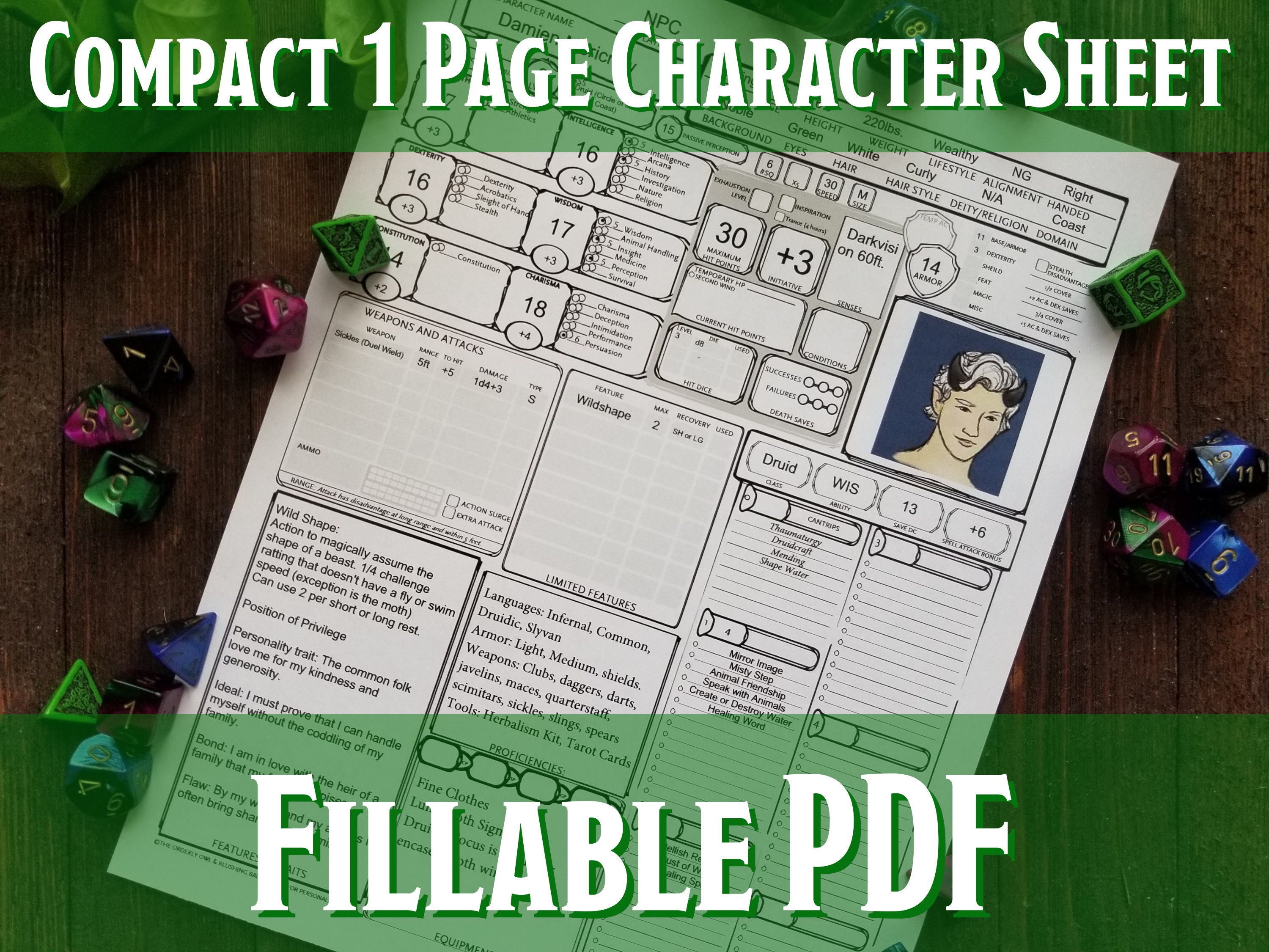 D D Small Character Sheet Npc Sheet 1 Page Printable Etsy Ireland