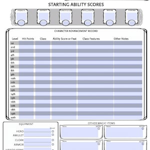 D&amp;D Full Character Sheet | Printable Fillable PDF| Dungeons and Dragons ...
