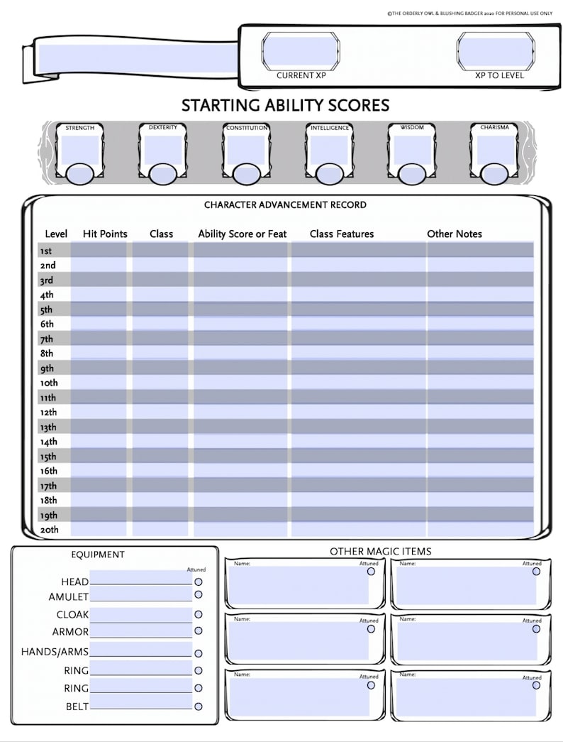 Printable Fillable D&D Full Character Sheet