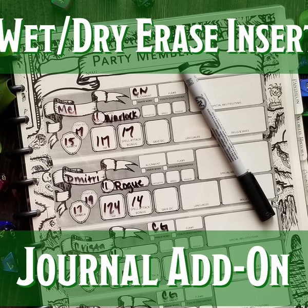 D&D Wet/Dry Erase Insert | Dungeon Master oder Charakter Journal | Handgemachte individuelle Discbound-Kampagnennotizen und Planner-Add-on-Abschnitte