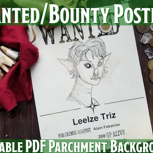 Bounty/Wanted Poster Prop 10 Portraits |Parchment Background| Printable Fillable PDF| Dungeons and Dragons 5e | Pathfinder