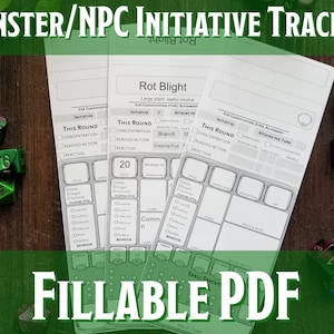 D&D Foldable Initiative Trackers Monster NPC  | Printable Fillable PDF| Dungeons and Dragons 5e |