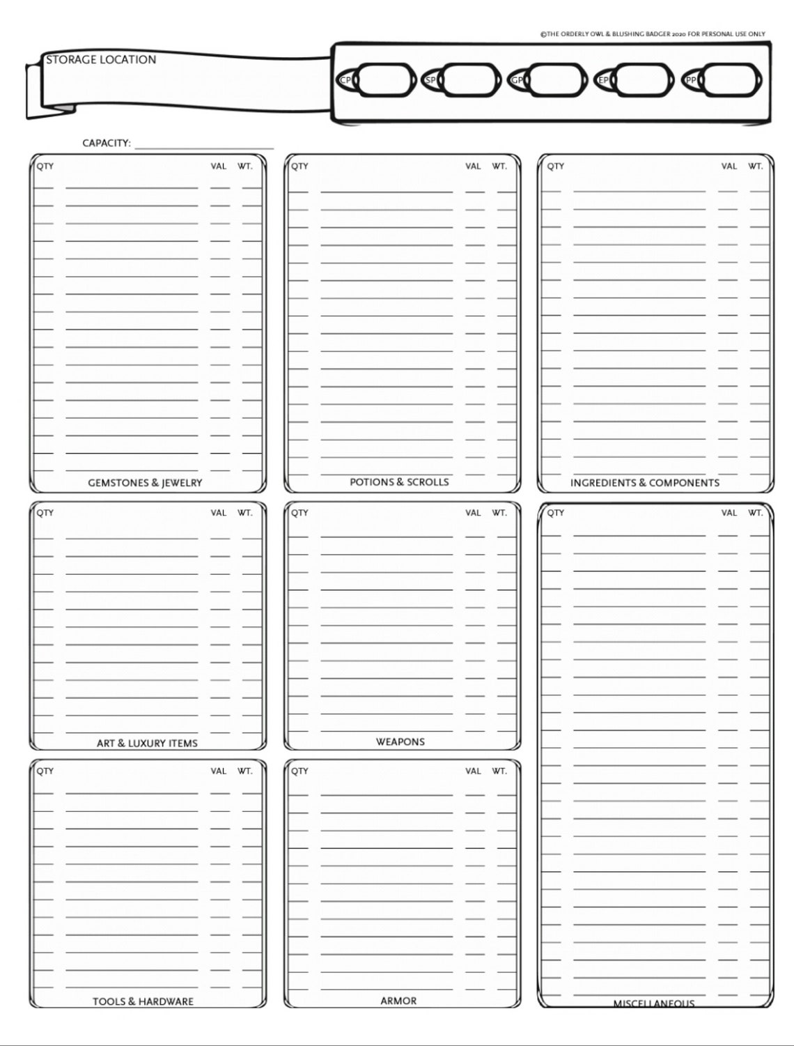 D&D Full Character Sheet Printable Fillable PDF Dungeons Etsy