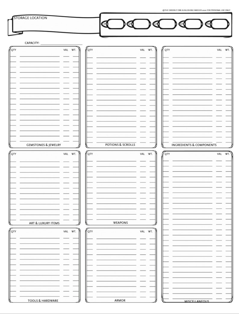 D&D Full Character Sheet Printable Fillable PDF Dungeons | Etsy