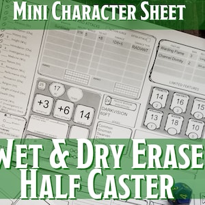 Ficha de personagem D&D Mini Half-Caster | Apagamento úmido laminado/apagamento a seco | Masmorras e Dragões 5e