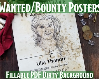 Bounty/Wanted Poster Prop 10 Portraits |Dirty Background| Printable Fillable PDF| Dungeons and Dragons 5e | Pathfinder