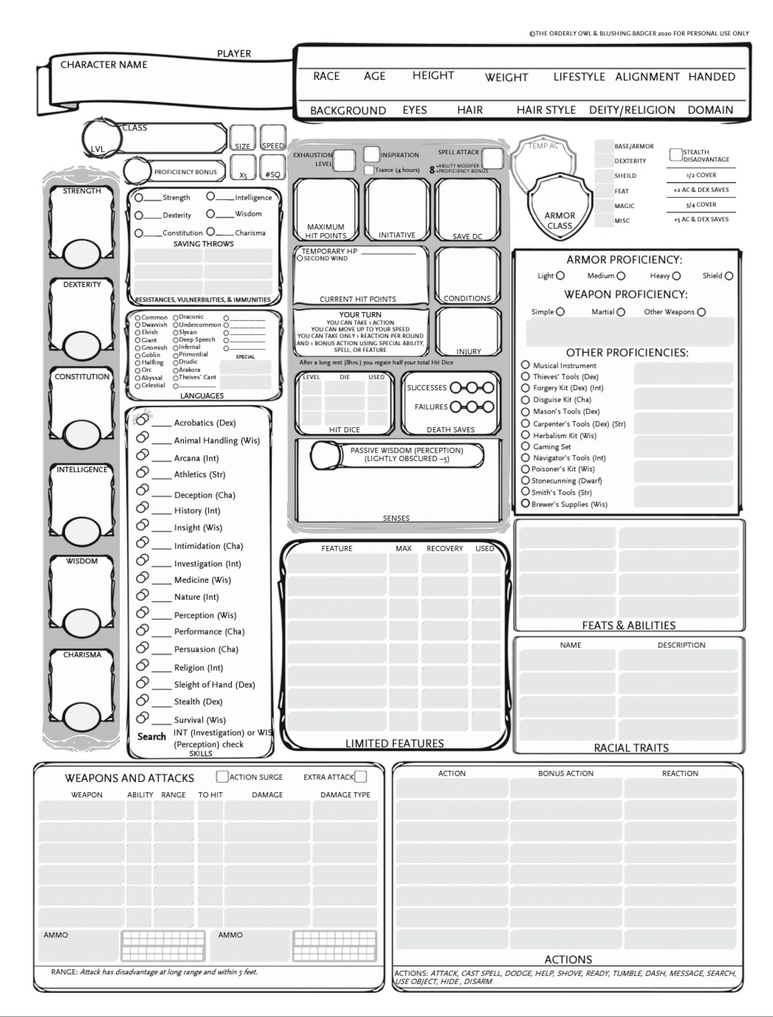 D d player bundle printable fillable pdf dungeons and etsy