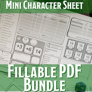Pacote de fichas de mini personagens D&D | PDF preenchível para impressão | Masmorras e Dragões 5e
