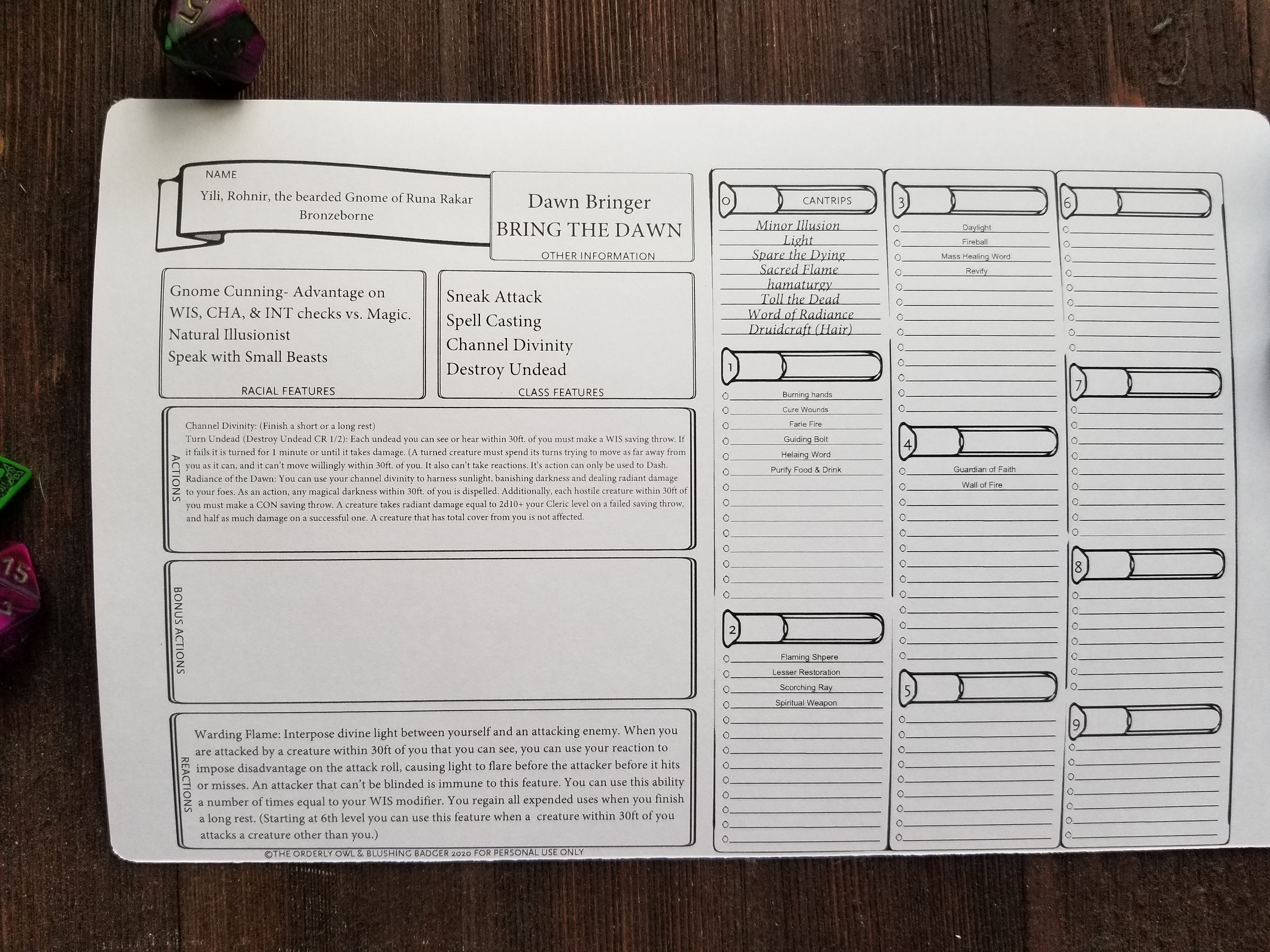 D&D Mini Character Sheet Full Caster Laminated Wet Erase/dry | Etsy ...