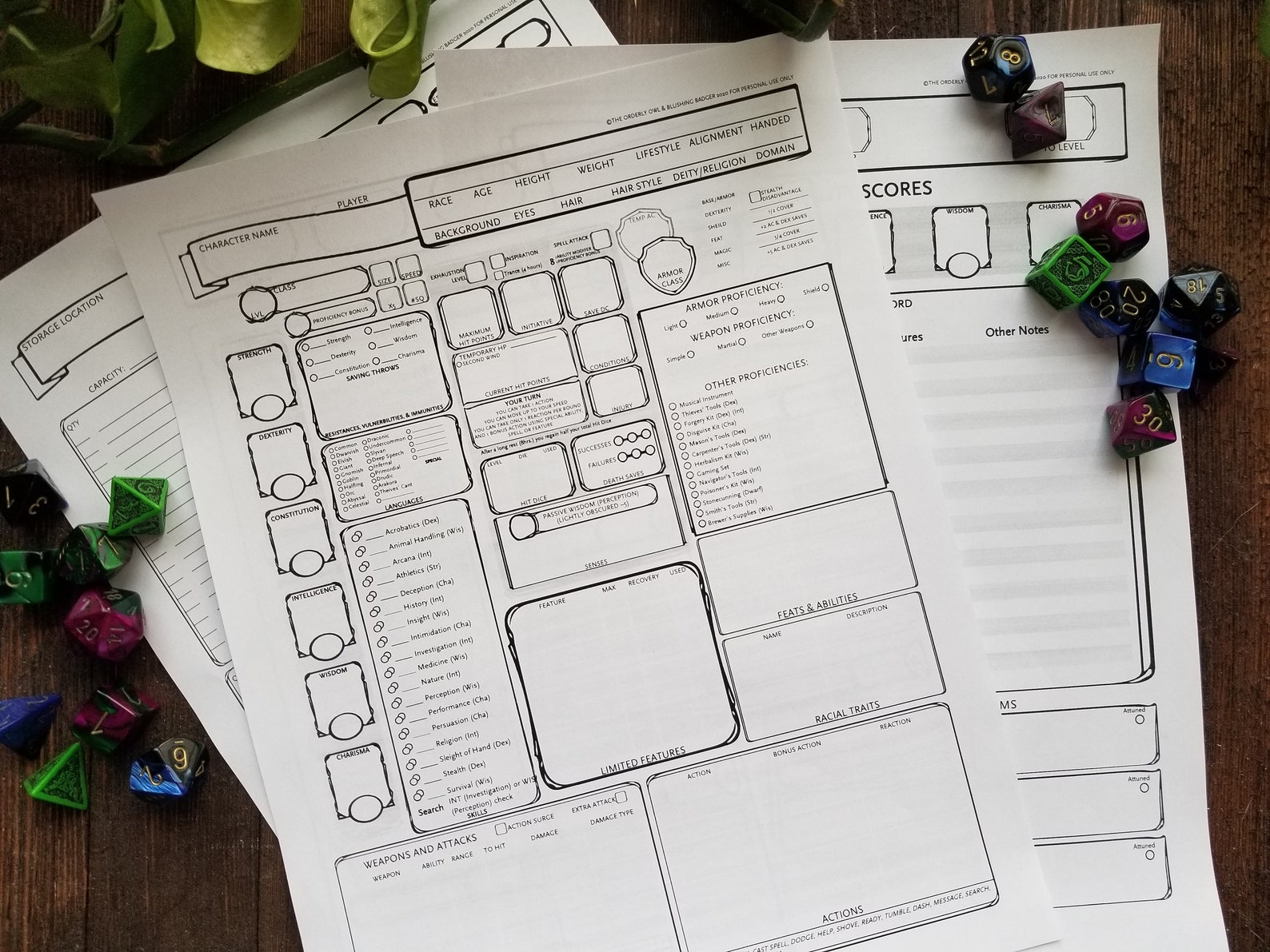 D&D Full Character Sheet | Printable Fillable PDF| Dungeons and Dragons ...