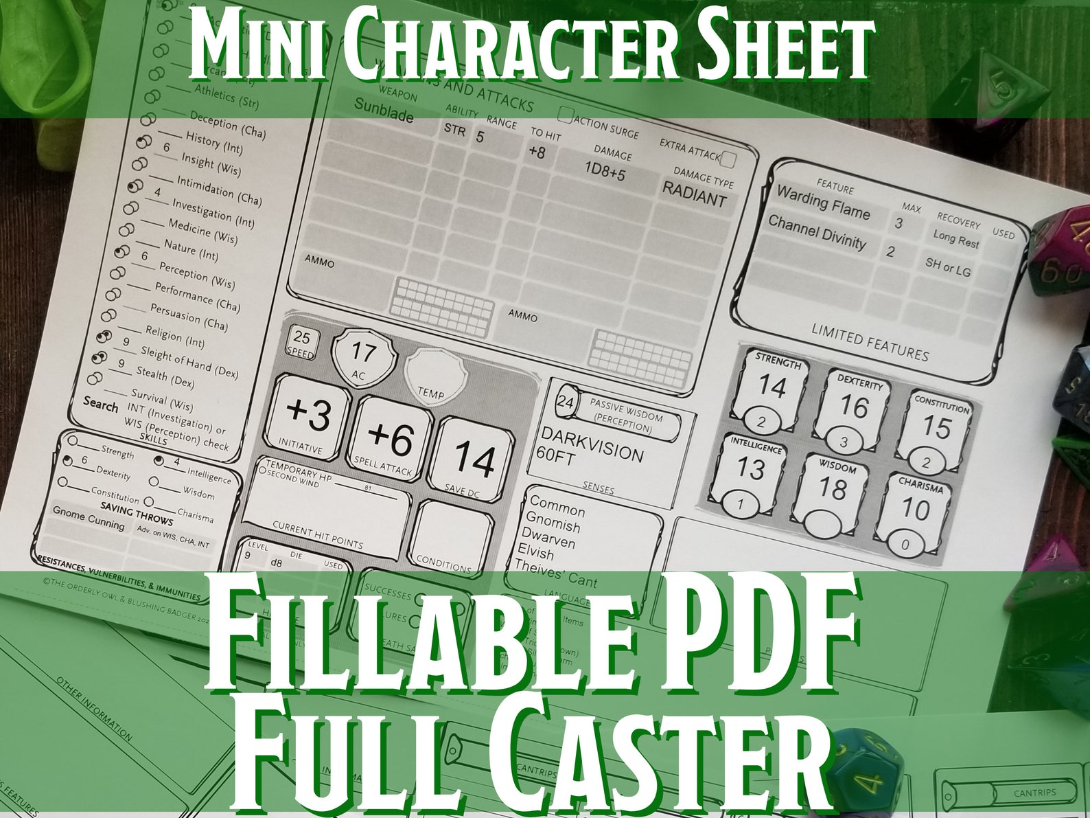 D&amp;D Mini Character Sheet Full Caster Printable Fillable PDF - Etsy