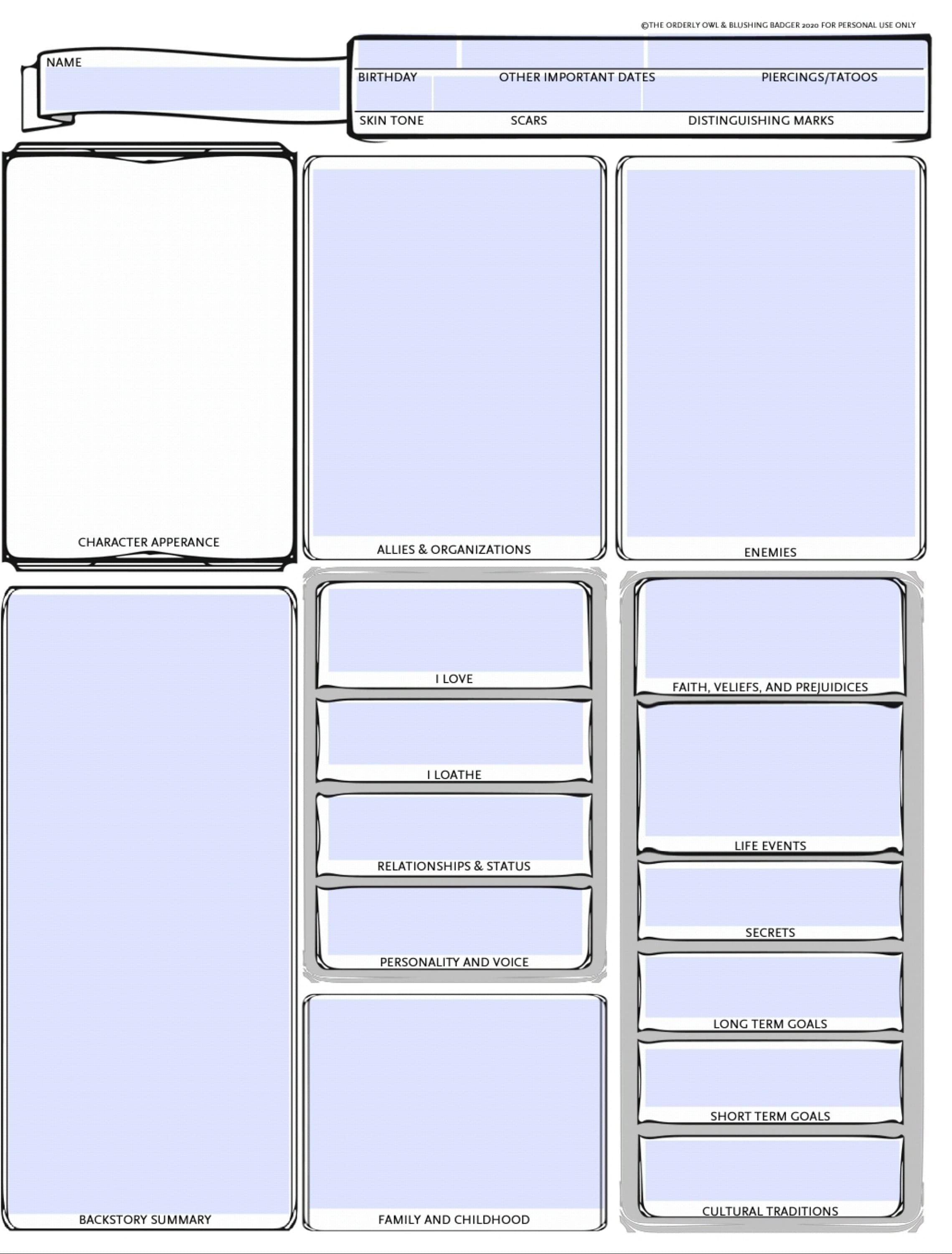 D&amp;D Full Character Sheet Printable Fillable PDF Dungeons - Etsy