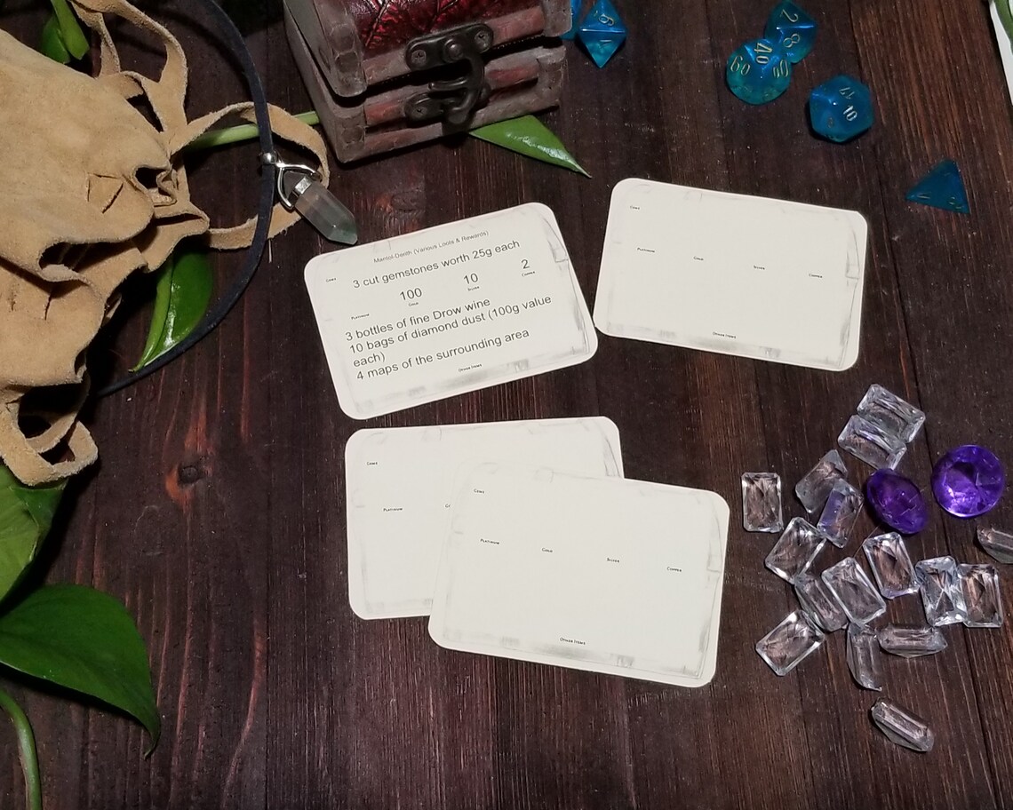 Treasure Cards Printable Fillable PDF Dungeons and Dragons - Etsy