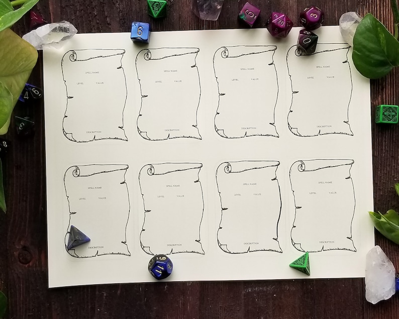 D&amp;D Spell Scroll Cards Printable Fillable PDF Dungeons and | Etsy