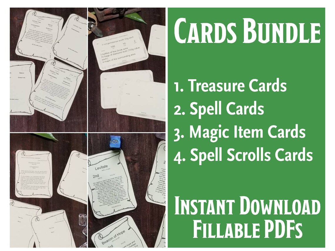 D&amp;D Card Bundle Printable Fillable PDF Dungeons and Dragons | Etsy