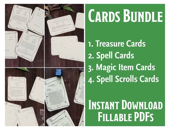 Card Bundle Printable Fillable PDF Dungeons and Dragons 5e | Etsy