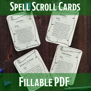 Cartões de Pergaminho de Feitiço | PDF preenchível para impressão | Masmorras e Dragões 5e | Desbravador