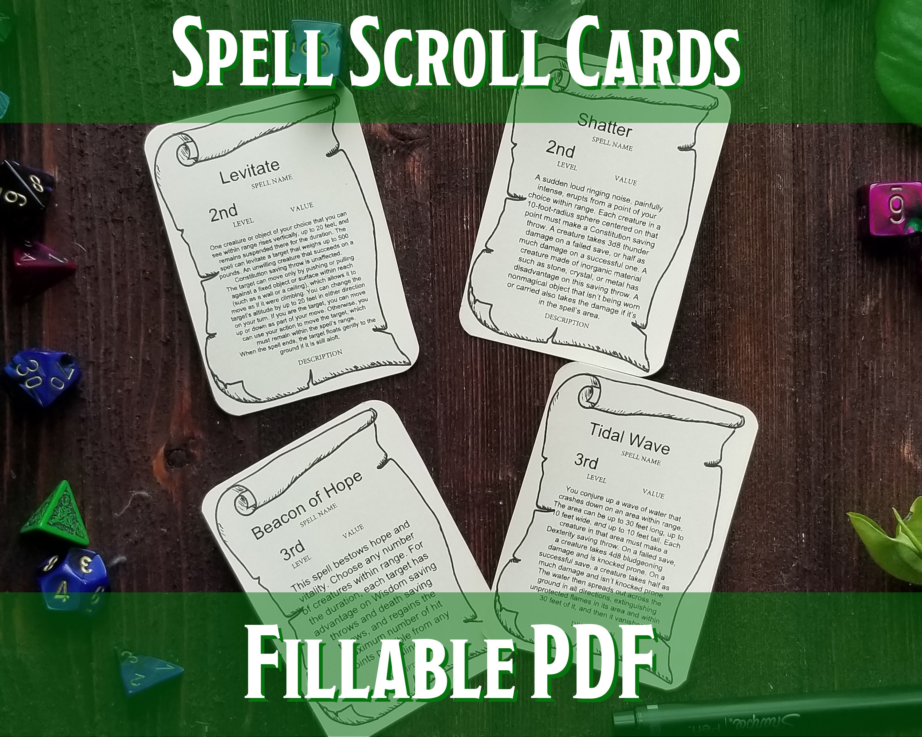 Spell Scroll Cards | Printable Fillable PDF| Dungeons and Dragons 5e | Pathfinder
