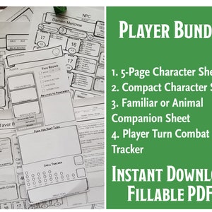 D&D Player Bundle | Printable Fillable PDF| Dungeons and Dragons 5e