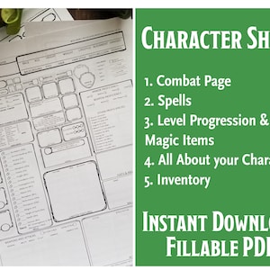D&D Full Character Sheet | Printable Fillable PDF| Dungeons and Dragons 5e |