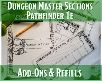 Left-Handed Dungeon Master Section Refills Pathfinder 1e | Handmade Custom Discbound Campaign Notes and Planner