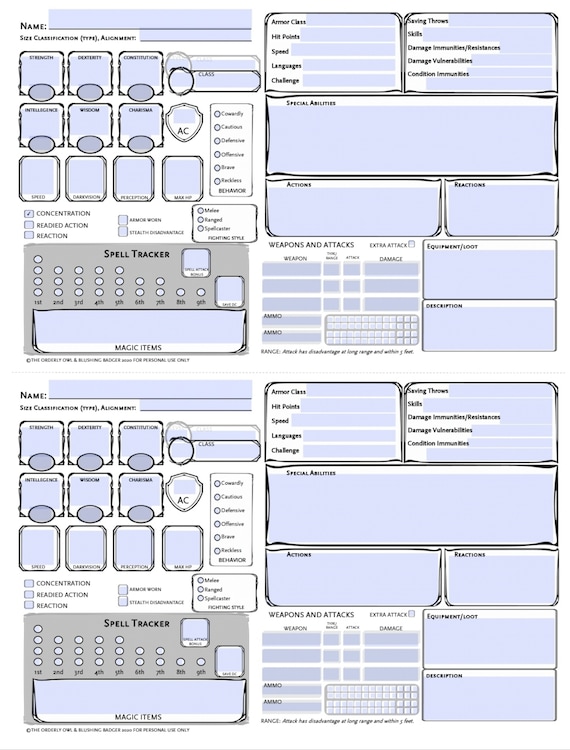 D&D Monster NPC Stat Cards Printable Fillable PDF Dungeons - Etsy