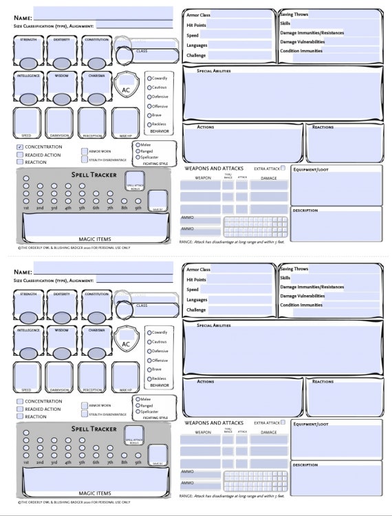 D&D Monster NPC Stat Cards Printable Fillable PDF Dungeons - Etsy