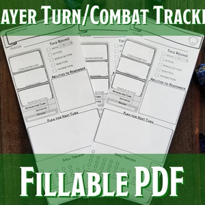 D&D Spelersbeurtkaart | Gevechtstrackers | Afdrukbare invulbare PDF| Kerkers en draken 5e |