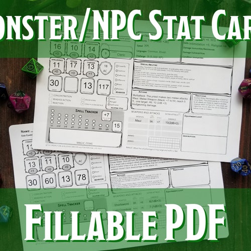 D&D Monster NPC Stat Cards Printable Fillable PDF Dungeons - Etsy
