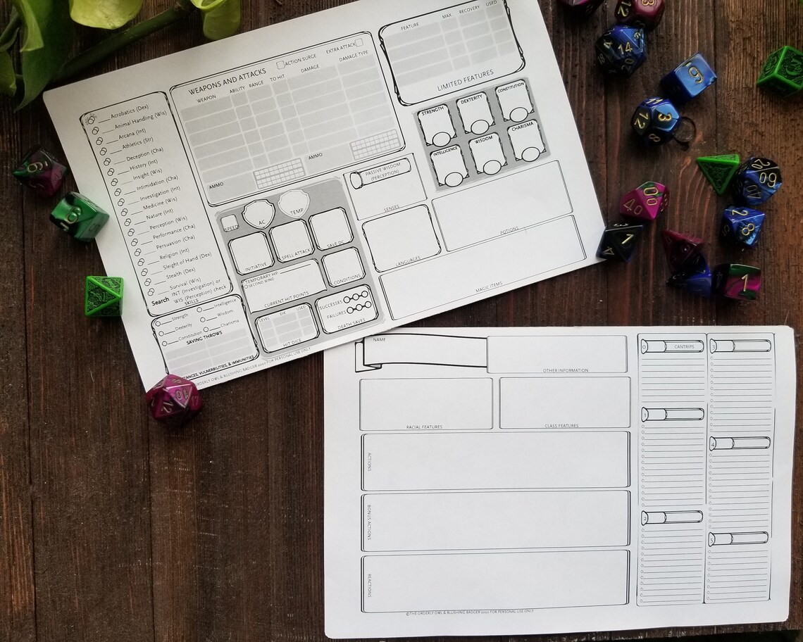 D&D Mini Character Sheet Half Caster Printable Fillable PDF - Etsy UK