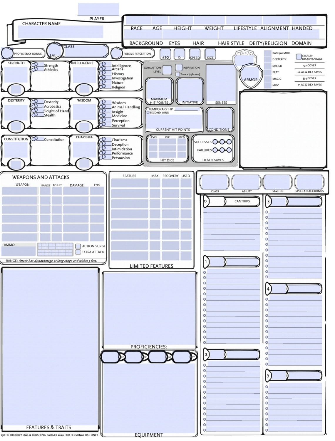 D D Small Character Sheet NPC Sheet 1 Page Printable Etsy