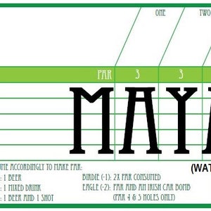 Pub Golf Scorecard - Instant Download