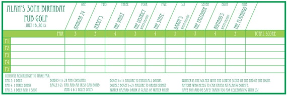 Pub Golf Scorecard Custom Printable Etsy