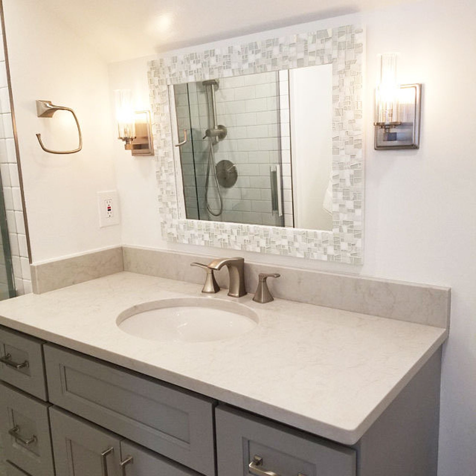 White Mirror Bathroom White Wall Mirror Mosaic Tile Mirror Etsy