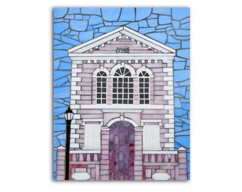 Mosaic Pink House Wall Art, Glass Mosaic Wall Art