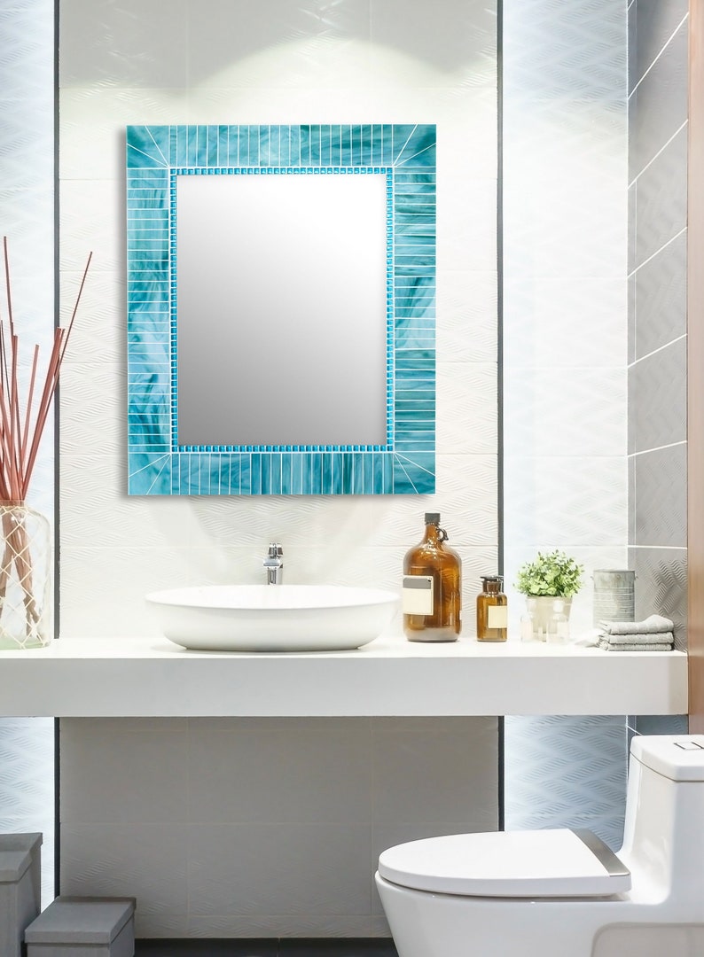 Sea Blue Mirror Mosaic Tile Mirrors Rectangle Wall Mirror Etsy