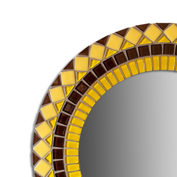 Round Mirror Wall Yellow Mosaic Tiles Mirror Mosaic Tiles