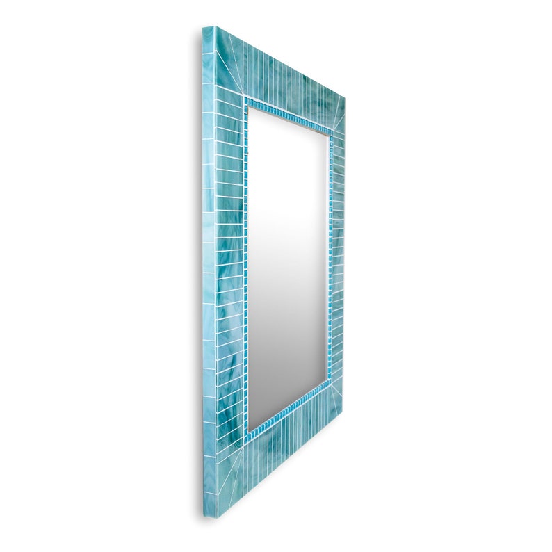Sea Blue Mirror Mosaic Tile Mirrors Rectangle Wall Mirror Etsy