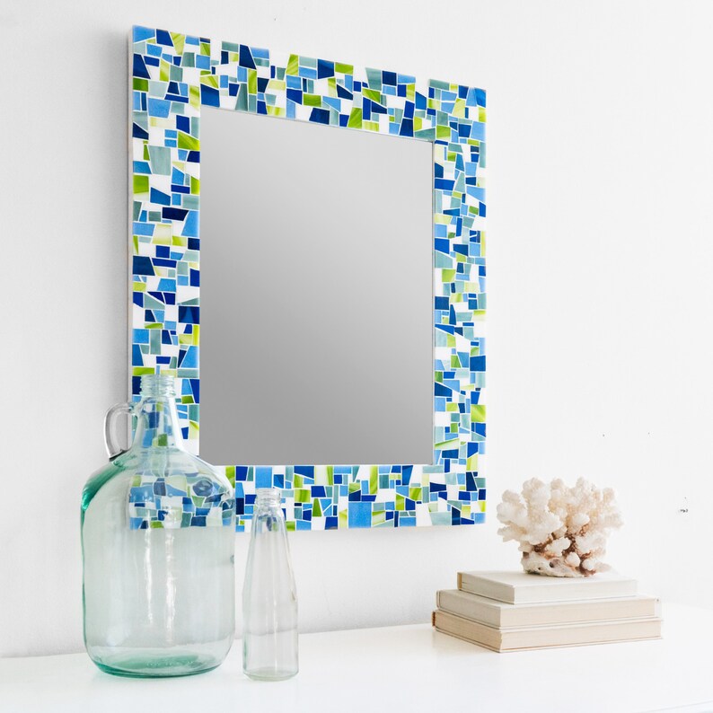 Espejo de pared mosaico decorativo en verde blanco y azul | Etsy